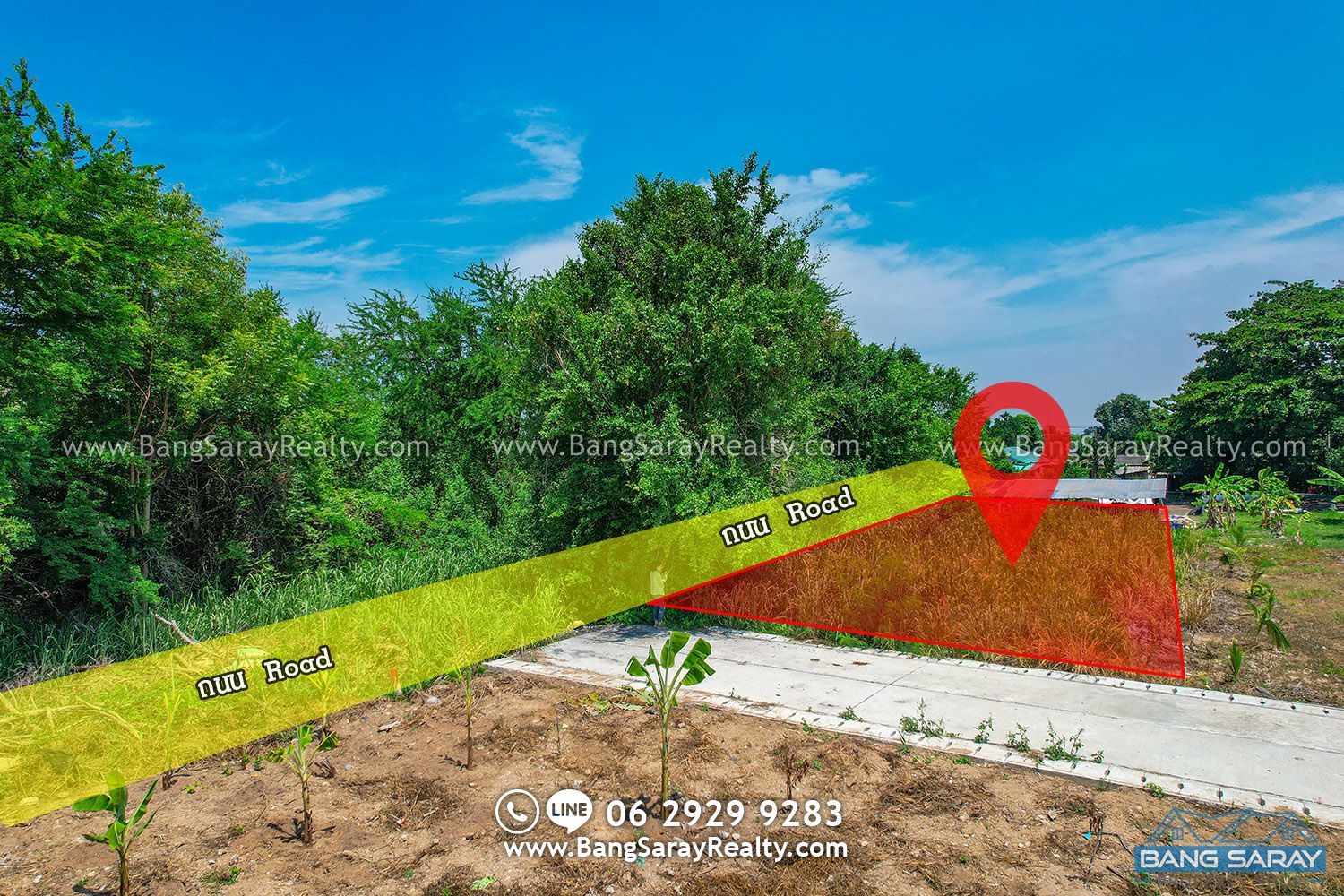 Bang Saray Land for Sale 99 sqw. only 500m. from Sukhumvit Rd. ที่ดิน  สำหรับขาย